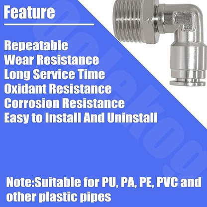 Pneumatic Push To Connect Fittings Heavy Duty Elbow 1/2 inch Tube OD x 1/2" NPT Male Thread Nickel Plated Copper PL-1/2-N4 (5Pcs) - size: 1/2" OD x 1/2" NPT