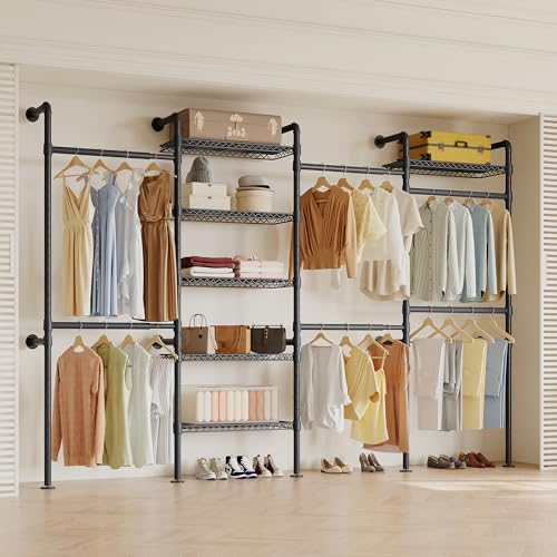 Higeego W4 Wall Mounted Clothes Rack, Industrial Pipe Clothing Rack, Black - color: Black
