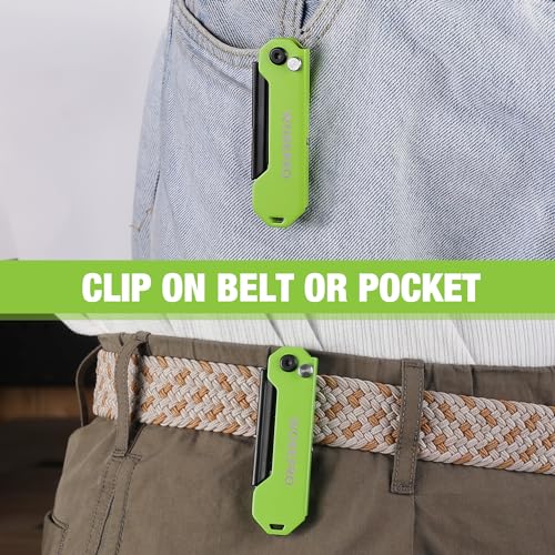 WORKPRO 2PCS EDC Folding Utility Knife, Mini Box Cutter with Quick Open Axis Lock, Quick Change Blade Razor Knife, Foldable Small Pocket Knife with Belt Clip, 2 Packs with 10 Extra Blades - color: Green