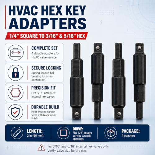 4-Pack HVAC Service Wrench Hex Key Adapter