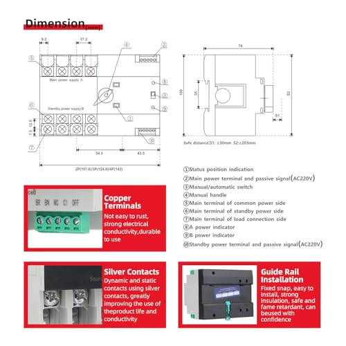 CNC 2P 100A AC220V Automatic/Manual Transfer Switch - size: 2P-220V