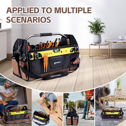 22 Inch Tool Bag, Foldable 19 Pockets Tool Tote Bags with Tool Organizer with Adjustable Shoulder Strap, Easy Carry and Easy Tool Access Open Top Tool Bag - size: 22IN
