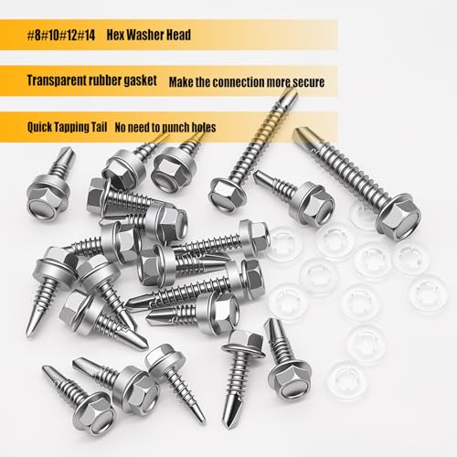 weideer 1000pcs Self Tapping Screws for Metal, #8#10#12#14,410 Stainless Steel Sheet Metal Screws Assortment Kit, Hex Washer Head Self Drilling Screw with Rubber Washer,Length 1/2" to 2'' - size: SV 1000PCS #8#10#12#14 Kit