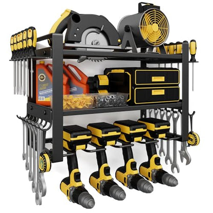 Power Tool Organizer Wall Mount, 150LBS Capacity, 3 Tier, 4 Drill Holders - size: 16.5" Width 3-Tier