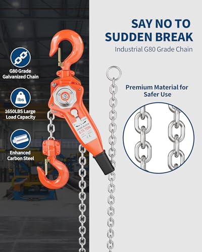 3/4 Ton Lever Chain Hoist, 1650 Lbs 10 ft Manual Ratchet Come Along - size: 3/4 Ton 10 FT