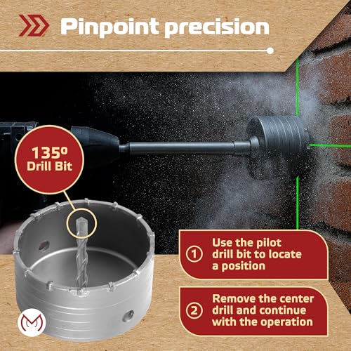 10PCS Concrete Hole Saw Kit with 3 Drill Bits and SDS Plus & Max Shank, Masonry Hole Saw Kit Size 30, 40, 65, 80, 100 MM for Brick, Block, Concrete Drilling.