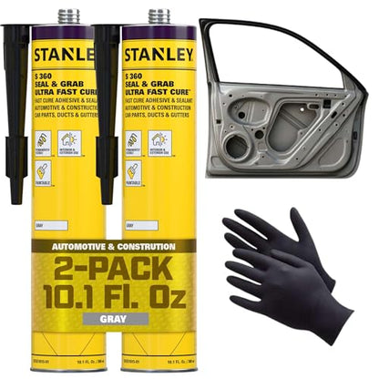 STANLEY S360 Seam Sealer Automotive (2X10.1 oz.) – Gray, Paintable, Ultra Fast Cure Auto Body Sealant, Flexible & Durable – Cartridge for Cars, Trucks & RVs, Tents – 2 Pack - color: Grey, size: 2 Pack