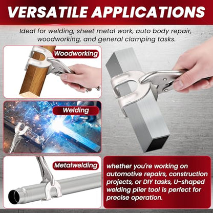 9" Locking Pliers Set, U-Shaped Welding Clamps, 4 Pack