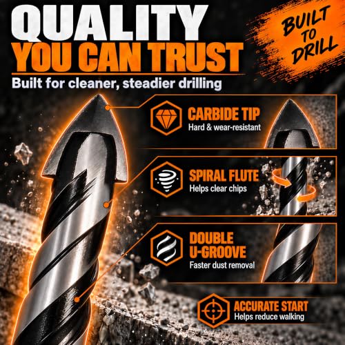 5-Piece Masonry Drill Bit Set & Concrete Drill Bit Set, 5 Sizes, 1/4"-1/2" - size: 5 pcs 1/4"-1/2" Masonry Drill Bit Set