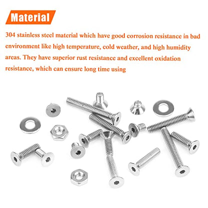 HELIFOUNER 210 Pieces #8-32 x 1/4" 5/16" 3/8" 1/2" 5/8" 3/4" 1" 1-1/4", Countersunk Head Socket Cap Screws Bolts Washers Nuts Kit, Coarse Thread, Fully Machine Threaded, 304 Stainless Steel - size: #8-32, style: Countersunk Head