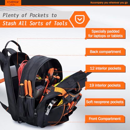 KSIBNW Tool Backpack Heavy Duty 45-Pockets Organizer Bag for Men,Lightgreen - color: Lightgreen