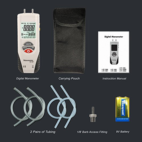 Digital Manometer, Dual Port Air Pressure Meter Pressure Gauge HVAC Gas Tester, Large LCD Display with Backlight, Basic - style: Basic