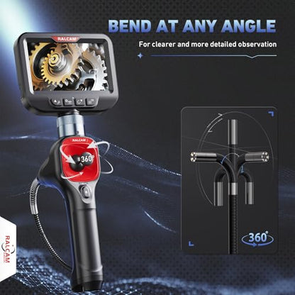 Ralcam 360° Articulating Borescope, 6.2mm/0.24in Slim Probe - size: 3.3FT Flexible Cable