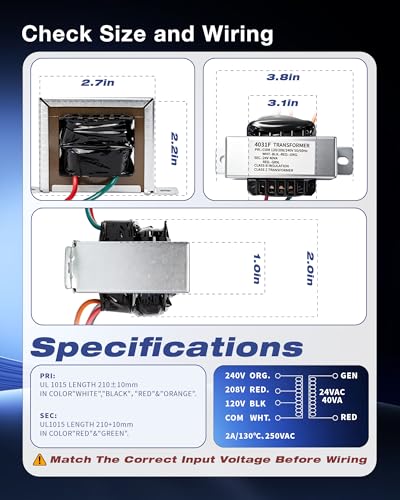 1 Pack 24V Control Transformer 40VA, Primary 120/208/240V Secondary Output, Class 2 Low Voltage Unit for HVAC Furnace Multi Tap, Replacement 4031F PF42440 GT446 (1)