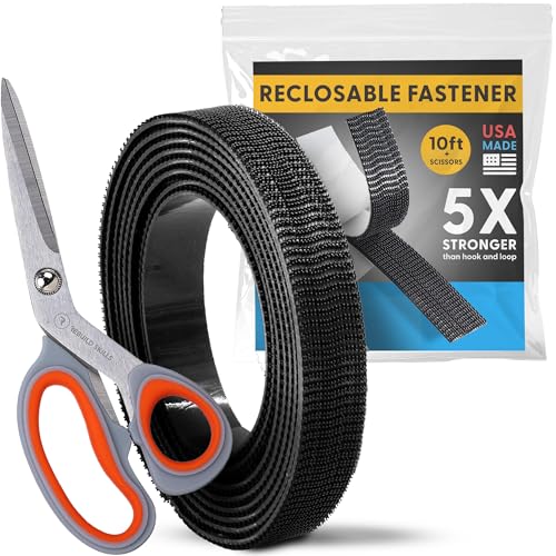Industrial Strength - 10FT + Scissors Black Indoor/Outdoor Adhesive Mounting Tape - Self Mating Reclosable Fastener Compatible with 3M SJ3550 / SJ3560 Dual Lock - size: 10 FT + SCISSORS, style: Black