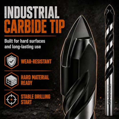 12-Piece Masonry Drill Bit Set & Concrete Drill Bit Set, 7 Sizes, 1/8"-1/2" - size: 12pcs 1/8"-1/2" Masonry Drill Bit Set