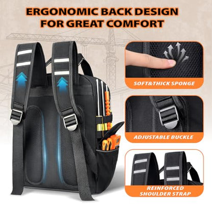 Jjring Heavy-Duty Men's Tool Bag Backpack With 18 Pockets, Orange - color: Orange