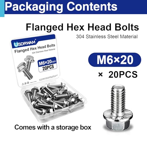 20PCS M6-1.0 x 20mm Serrated Flange Bolts, 304 Stainless Steel - color: M6 Silver, size: 20mm