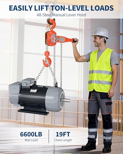 3 Ton Lever Chain Hoist, 6600 Lbs 20 ft Manual Ratchet Come Along - size: 3 Ton 20 FT