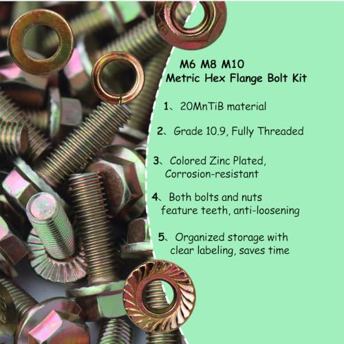 404Pcs Class 10.9 Metric Flange Bolts Kit - M6 M8 M10 (12-30mm) - size: M6 x 1, M8 x 1.25, M10 x 1.5