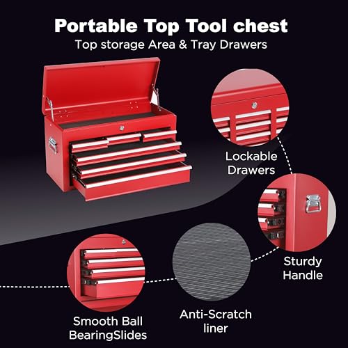 Tool Chest, 8-Drawer Rolling Tool Storage Cabinet with 2 in 1 Detachable Top Tool Box, Liner, Lockable Wheels, Side Hooks,Metal Tool Cart for Garage (8-Drawer Red) - color: 8-drawer Red