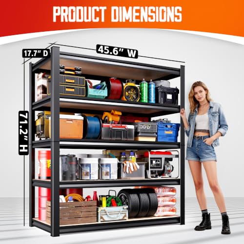Set of 5-46" W Garage Shelving-2050 lbs 5 Tier Storage Shelves,Adjustable Heavy Duty Metal Shelving Unit and Storage Large Rack,Utility Steel Shelf for Warehouse Industrial Pantry 71"x46"x18" - size: 46"Wx18"Dx71.2"H