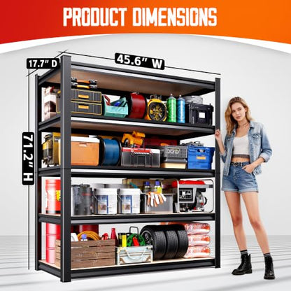 Set of 5-46" W Garage Shelving-2050 lbs 5 Tier Storage Shelves,Adjustable Heavy Duty Metal Shelving Unit and Storage Large Rack,Utility Steel Shelf for Warehouse Industrial Pantry 71"x46"x18" - size: 46"Wx18"Dx71.2"H