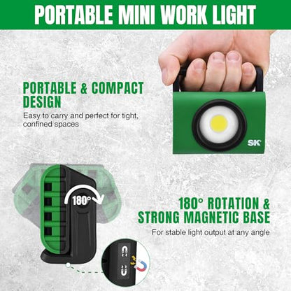SK Magnetic Work Light Rechargeable, 1000LM COB LED Light, 4500mAh, Type-C