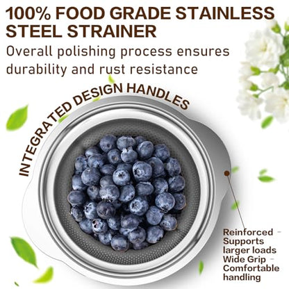 Stainless Steel Strainers for Kitchen, Stainless Steel Colander, Kitchen Strainer for Pasta Fruit Veggie Hot Food, 2 Pack Strainers and Colanders(2QT & 3QT), Dishwasher Safe, Silver - size: 2+3QT