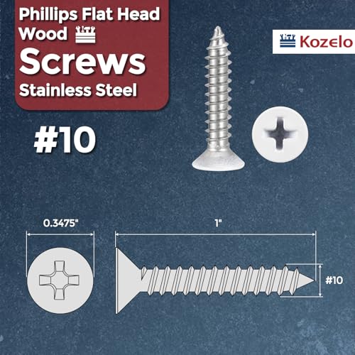 50pcs Phillips Wood Screws #10x1 304 Stainless Steel White Head - color: White Head, size: #10x1"