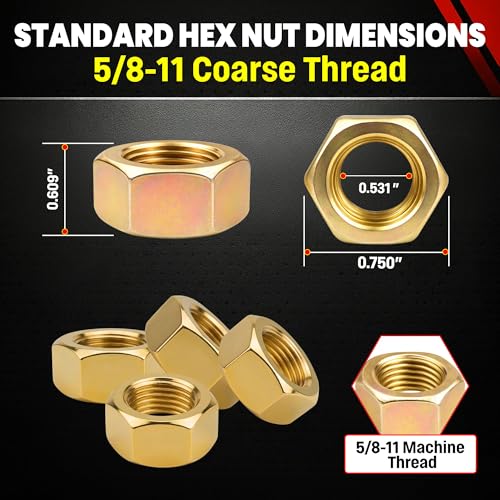 Chenango Supply 5/8-11 Grade 8 Hex Nuts Alloy Steel Heavy Duty Nuts - size: 5/8-11 Hex Nut