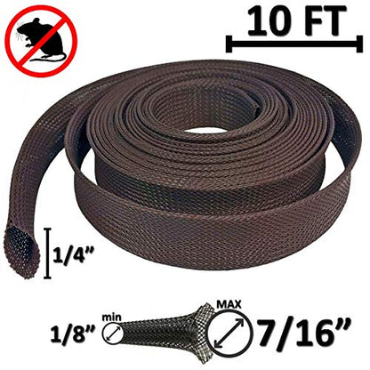 Electriduct 1/4" Chewing Resistant Braided Sleeving Repulsive/Repellent Hose Wire Mesh Cable Protection Flexible Expandable Wrap - 10 Feet - size: 0.25 Inch - 10 Feet