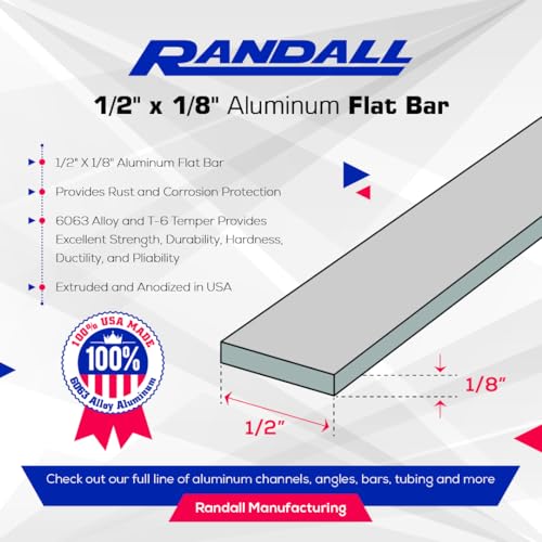6 FT Mill Finish Aluminum Flat Bar – 1/2" x 1/8" Thickness – 6063 T6 Alloy | Strong, Lightweight, Corrosion-Resistant Bar Stock for Brackets, Supports, Fabrication, DIY & Repairs