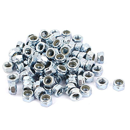 uxcell 3/16"-24 Zinc Plated Self-Locking Nylon Insert Hex Lock Nut 100pcs