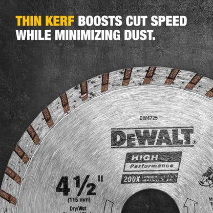 DEWALT Diamond Blade for Masonry, Dry Cutting, Continuous Rim, 7/8-Inch Arbor, 4-1/2-Inch (DW4725) - size: 1 Count (Pack of 1)