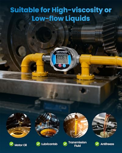 3/4 Inch NPT Gear Flow Meter, 0.08–7.93 GPM Digital Oil Low Flowmeter, ±0.5% Accuracy, for Low-Flow High-Viscosity Liquids, Compatible with Motor Oil, Lubricants, Antifreeze & Hydraulic Fluids - style: 3/4 inch