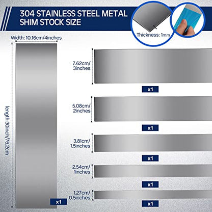 6 Pcs 304 Stainless Steel Strips Stainless Steel Sheet Metal Finishing Sheet Metal Gap Filler Trim Strip for Kitchen DIY Craft 30 Inch Long, 0.04 Inch Thick(1/2, 1, 1.5, 2, 3, 4 Inch Wide)