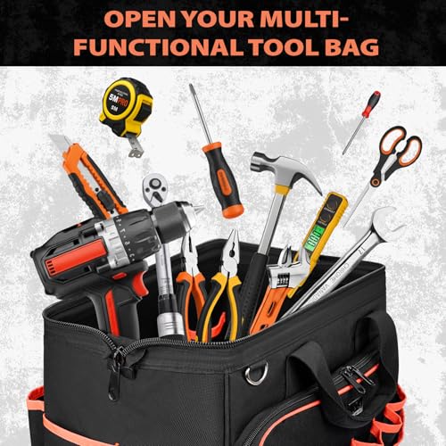 JJRING Heavy Duty 17inch Tool Bag With 48 Pockets, Red