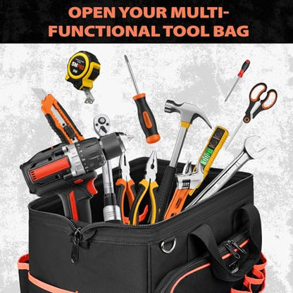 JJRING Heavy Duty 17inch Tool Bag With 48 Pockets, Red