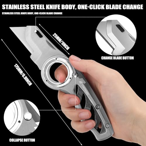 Tondiamo 2 Pcs Folding Pocket Utility Knife Box Cutter, Gray - color: Gray