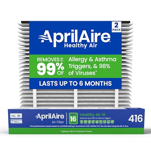 AprilAire 416 Replacement Filter for AprilAire Whole House Air Purifiers - MERV 16, Allergy, Asthma, & Virus, 16x25x4 Air Filter (Pack of 2)