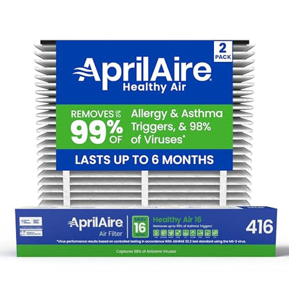 AprilAire 416 Replacement Filter for AprilAire Whole House Air Purifiers - MERV 16, Allergy, Asthma, & Virus, 16x25x4 Air Filter (Pack of 2)
