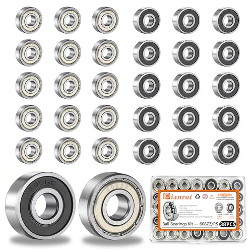 Dianrui 38 PCS 608RS & 608ZZ Ball Bearings Assortment Kit, Small Bearings Carbon Steel Deep Groove Bearing, for Furniture Wheel, Roller Skates, 3D Printing and ect - size: 608RS&ZZ