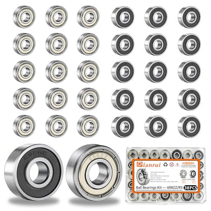Dianrui 38 PCS 608RS & 608ZZ Ball Bearings Assortment Kit, Small Bearings Carbon Steel Deep Groove Bearing, for Furniture Wheel, Roller Skates, 3D Printing and ect - size: 608RS&ZZ