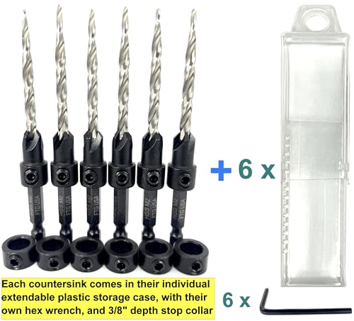 FTG USA 6 Pc #10 (3/16") Countersink Drill Bit Set with Tapered Drill Bits - size: #10, style: Same Sort 6 Pc