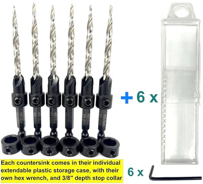 FTG USA 6 Pc #10 (3/16") Countersink Drill Bit Set with Tapered Drill Bits - size: #10, style: Same Sort 6 Pc