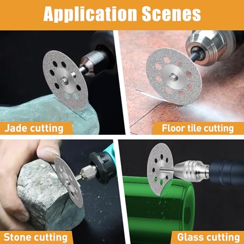 20 pcs 545 Diamond Cutting Wheel Cut Off Discs Coated (22mm) for Dremel Rotary Tool with 402 Mandrel (3mm) 4pcs and Screwdriver for Rotary Tool Accessories