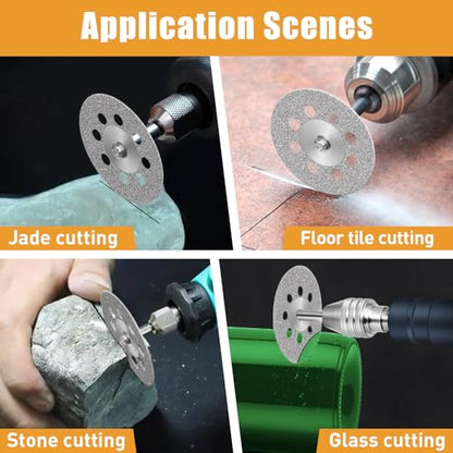 20 pcs 545 Diamond Cutting Wheel Cut Off Discs Coated (22mm) for Dremel Rotary Tool with 402 Mandrel (3mm) 4pcs and Screwdriver for Rotary Tool Accessories
