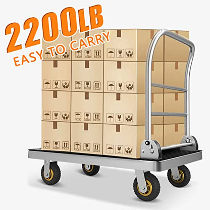 2200LBS Foldable Platform Truck Cart, 41.3x24.8 Flatbed Dolly w/ 6" Wheels - color: 2200lbs