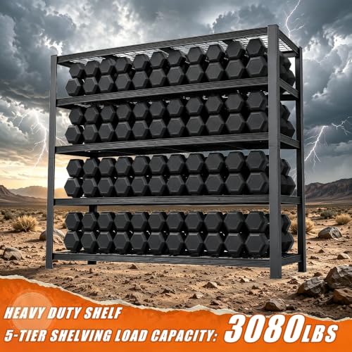 62" W Storage Shelves Unit,5 Tier Heavy Duty Metal garage Shelving Unit - size: 72"H × 62"W × 24"D